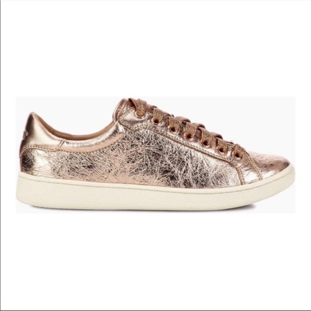 UGG Milo Metallic Rose Gold Leather Fashion Sneakers Size 8